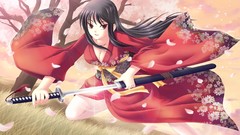 Brunettes Trees Flowers Katana