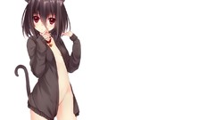 Brunettes white nekomimi red
