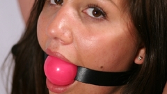 Brunettes woman ball gag
