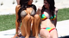 Brunettes woman bikini cleavage