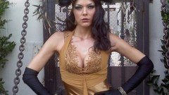 Brunettes woman black gloves