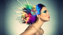 Brunettes woman blue yellow