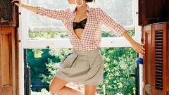 Brunettes woman bra skirts