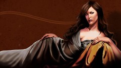 Brunettes woman couch dress