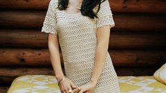 Brunettes woman dress beds