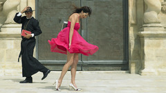 Brunettes woman dress wind