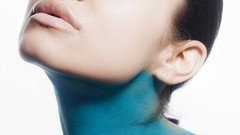 Brunettes woman faces white