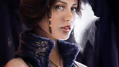 Brunettes woman fantasy green