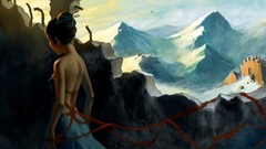 Brunettes woman fantasy Mountains