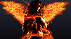 Brunettes woman flames wings