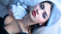 Brunettes woman Flowers green