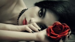 Brunettes woman Flowers lips