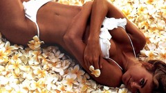 Brunettes woman Flowers lying