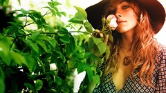 Brunettes woman Flowers outdoors