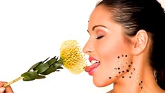 Brunettes woman Flowers tongue