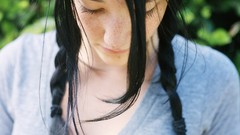 Brunettes woman freckles pigtails