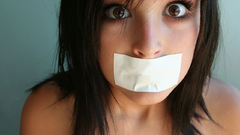 Brunettes woman gag brown