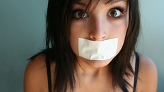 Brunettes woman gag faces