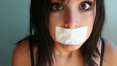 Brunettes woman gag faces