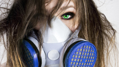 Brunettes woman gas masks