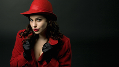 Brunettes woman gloves hats