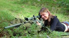 Brunettes woman Guns sniper