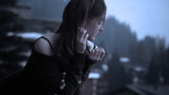 Brunettes woman hands shoulders