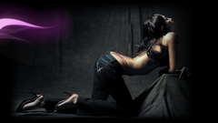 Brunettes woman jeans high