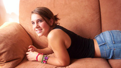 Brunettes woman jeans smiling