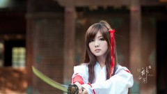 Brunettes woman Katana Japanese