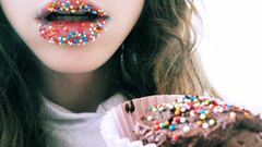 Brunettes woman lips cupcakes