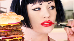 Brunettes woman lips Hearts