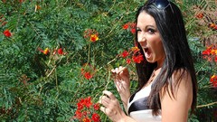 Brunettes woman models outdoors