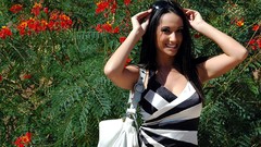 Brunettes woman models outdoors