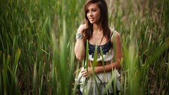 Brunettes woman models outdoors