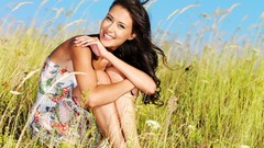 Brunettes woman models outdoors