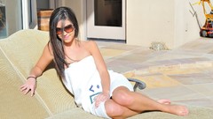 Brunettes woman models sunglasses