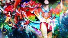 Brunettes woman multicolor leaves