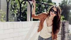 Brunettes woman outdoors sunglasses