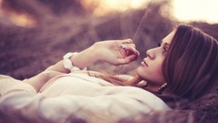 Brunettes woman purple outdoors