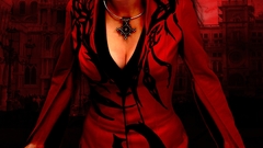 Brunettes woman red cleavage