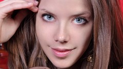 Brunettes woman red stockings