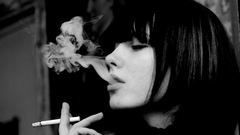Brunettes woman smoking black