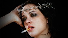 Brunettes woman smoking close-up