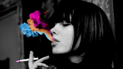 Brunettes woman smoking multicolor