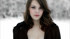Brunettes woman snow cleavage