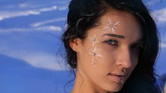 Brunettes woman snowflakes faces