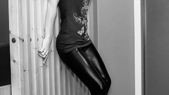 Brunettes woman spandex leather