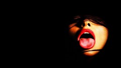 Brunettes woman tongue faces