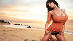 Brunettes woman water sand